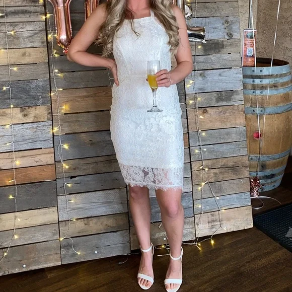 Lulus Dresses Lulus Wishful Wanderings White Lace Bodycon Midi